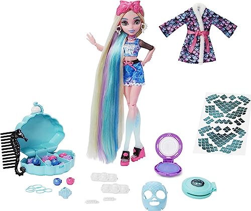 Monster High Doll, Lagoona Blue Spa Day Set with Wear and Share Accessories Like Hair Clips, Hair Chalk and Tattoos (HKY69)