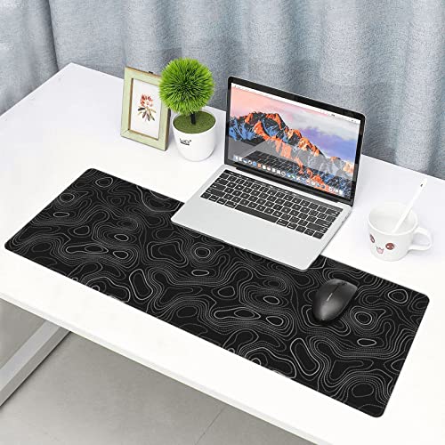 UYEUGV Topographic Mouse Pad Gaming Large XL Long Extend Black and White Mousepad Big Full Keyboard Desk Mat for Computer Laptop Office Non-Slip Rubber Stitched Edges 31.5×11.8 Inch, One Size