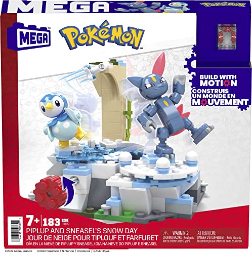 MEGA Pokémon Action Figure Building Toys, Piplup and Sneasel's Snow Day with 171 Pieces and Motion, 2 Poseable Characters, for Kids, HKT20