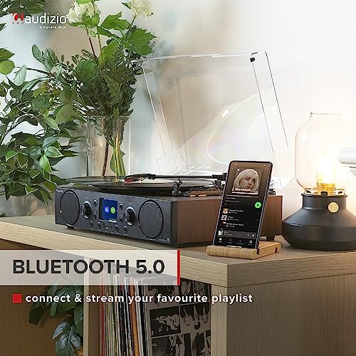 Audizio Tulsa Record Player Bluetooth Turntable System: Retro Record Player with Built-in Speakers, Perfect for Vinyl Records, Complete Home Audio Experience with DAB - The Ultimate Stereo System