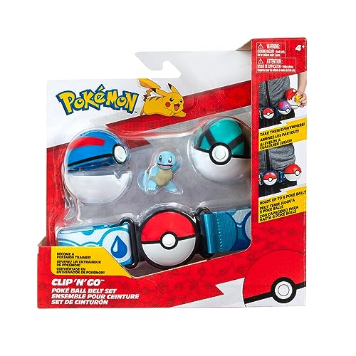 Pokémon Set-2-Inch Squirtle Battle Figure with Clip ‘N’ Go Plus Net Ball, Great Ball and Belt Accessories