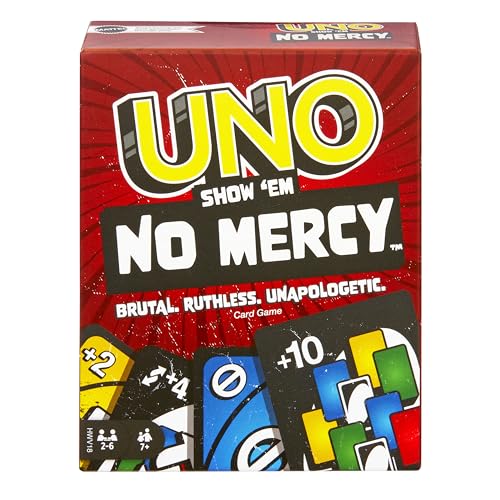 UNO Show ‘em No Mercy Card Game for Kids, Adults & Family Parties and Travel With Extra Cards, Special Rules and Tougher Penalties., HWV18