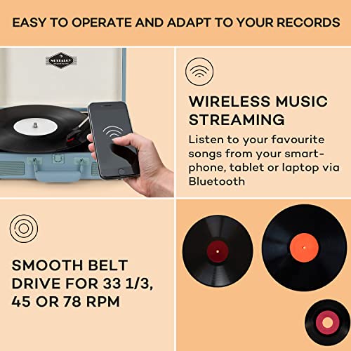 Auna Vinyl Record Player, Vinyl Records Turntable Record Players for Vinyl with Speakers, Home Audio Record Players, Retro Vintage Bluetooth Turntable, AUX, Speakers Stereo Systems with Turntable