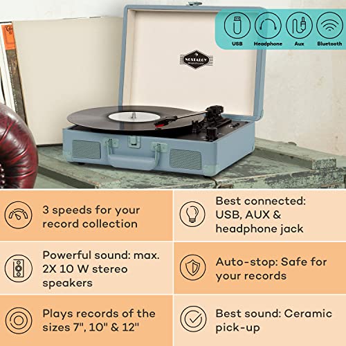 Auna Vinyl Record Player, Vinyl Records Turntable Record Players for Vinyl with Speakers, Home Audio Record Players, Retro Vintage Bluetooth Turntable, AUX, Speakers Stereo Systems with Turntable