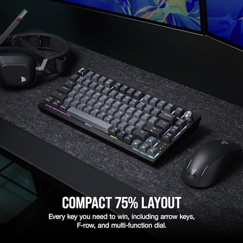 CORSAIR K65 PLUS WIRELESS 75% RGB Hot-Swappable Mechanical Gaming Keyboard – Pre-Lubricated CORSAIR MLX Red Linear Switches – Top Mounted – Dual-Layer Sound Dampening – PBT Keycaps – QWERTY UK – Black