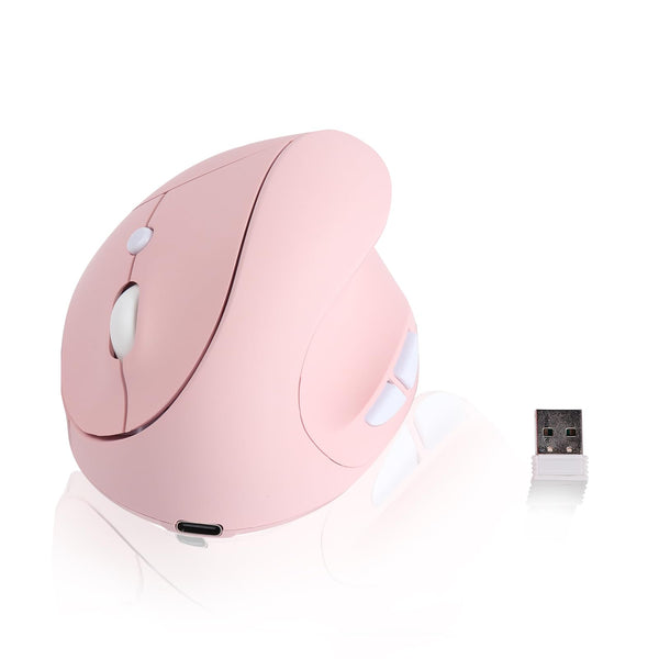 Ergonomic Mouse Wireless Right Handed Vertical Mouse with USB Receiver Portable Rechargeable 2.4GHz Optical Cordless Computer Mice for Laptop Computer PC Desktop, 800/1200/1600 DPI, 6 Buttons, Pink