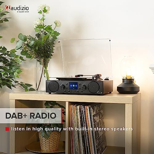 Audizio Tulsa Record Player Bluetooth Turntable System: Retro Record Player with Built-in Speakers, Perfect for Vinyl Records, Complete Home Audio Experience with DAB - The Ultimate Stereo System