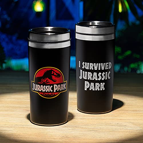 Paladone Jurassic Park - Travel Mug 450Ml Stainless Steel, Black - Officially Licensed Movie Merchandise