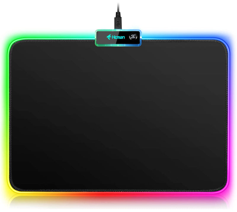 RGB Gaming Mouse Mat Pad - 336x245x3mm Hcman Led Mousepad with Non-Slip Rubber Base, Soft Computer Keyboard Mouse Pad for Macbook, PC, Laptop, Desk (Black)