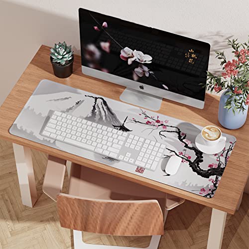 EFISH Japanese Cherry Blossom Mouse Pad (31.5 × 11.8 × 0.12 inch) Extended Large Mouse Mat Desk Pad, Stitched Edges Mousepad,Non-Slip Rubber Base,Keyboard Pad,Gaming Mouse Pad XL