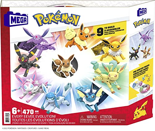 MEGA Pokémon Building Toys Set Every Eevee Evolution with 470 Pieces, 9 Poseable Characters, for Kids, GFV85