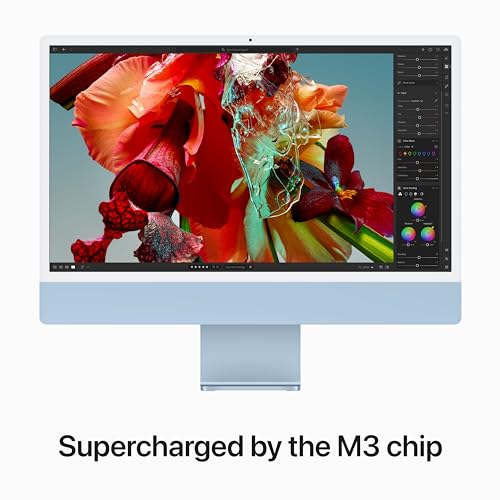 Apple 2023 iMac all-in-one desktop computer with M3 chip: 8-core CPU, 10-core GPU, 24-inch 4.5K Retina display, 8GB unified memory, 512GB SSD storage, matching accessories. Works with iPhone; Blue