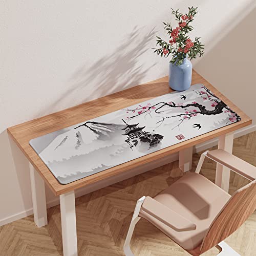 EFISH Japanese Cherry Blossom Mouse Pad (31.5 × 11.8 × 0.12 inch) Extended Large Mouse Mat Desk Pad, Stitched Edges Mousepad,Non-Slip Rubber Base,Keyboard Pad,Gaming Mouse Pad XL