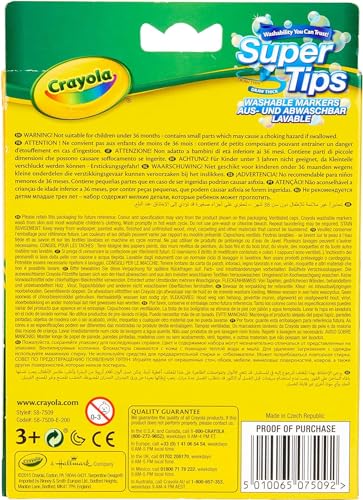 CRAYOLA SuperTips Washable Markers - Assorted Colours (Pack of 12) Premium Felt Tip Pens That Can Easily Wash Off Skin & Clothing Ideal for Kids Aged 3+