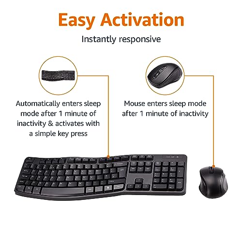 Amazon Basics Ergonomic Wireless Keyboard Mouse Combo UK layout, black