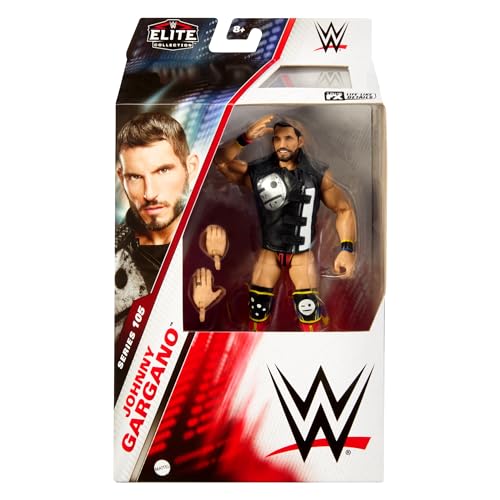 Mattel WWE Elite Action Figure & Accessories, 6-inch Collectible Johnny Gargano with 25 Articulation Points, Life-Like Look & Swappable Hands, HTX20