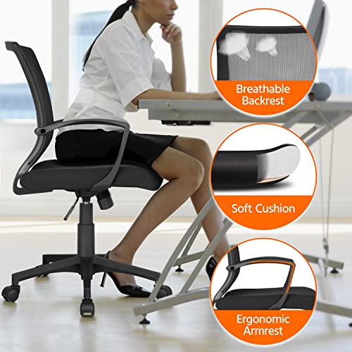 Yaheetech Adjustable Office Chair Ergonomic Mesh Swivel Computer Comfy Desk/Executive Work Chair with Arms and Height Adjustable for Students Study Black