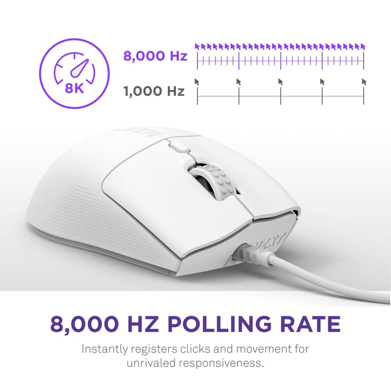 NZXT Lift 2 Ergo | Lightweight Ergonomic Wired Gaming Mouse | Lightweight 61 g Design | 8K Polling Rate | Optical Switches | 26K DPI Optical Sensor | 100% PTFE Feet | White