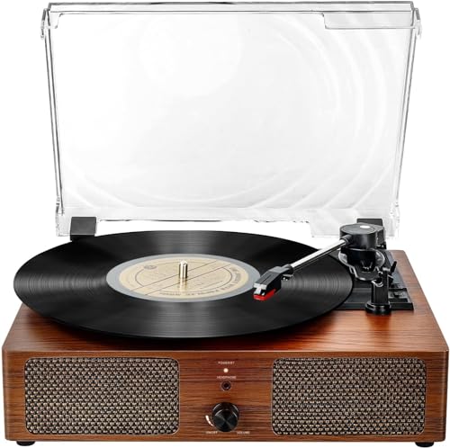 Mersoco Bluetooth Vinyl Record Player,3-Speed Turntable with Stereo Speakers Vintage Phonograph Record Player, with RCA Line Out AUX in Headphone Jack