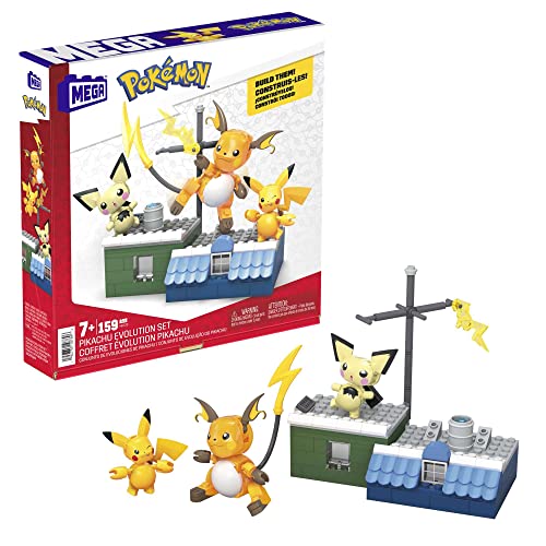 MEGA Pokémon Action Figure Building Toys for Kids, Pikachu Evolution Set with 160 Pieces, 3 Poseable Characters, 8 Year Old Gift Idea, HKT23