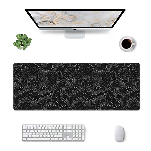 UYEUGV Topographic Mouse Pad Gaming Large XL Long Extend Black and White Mousepad Big Full Keyboard Desk Mat for Computer Laptop Office Non-Slip Rubber Stitched Edges 31.5×11.8 Inch, One Size