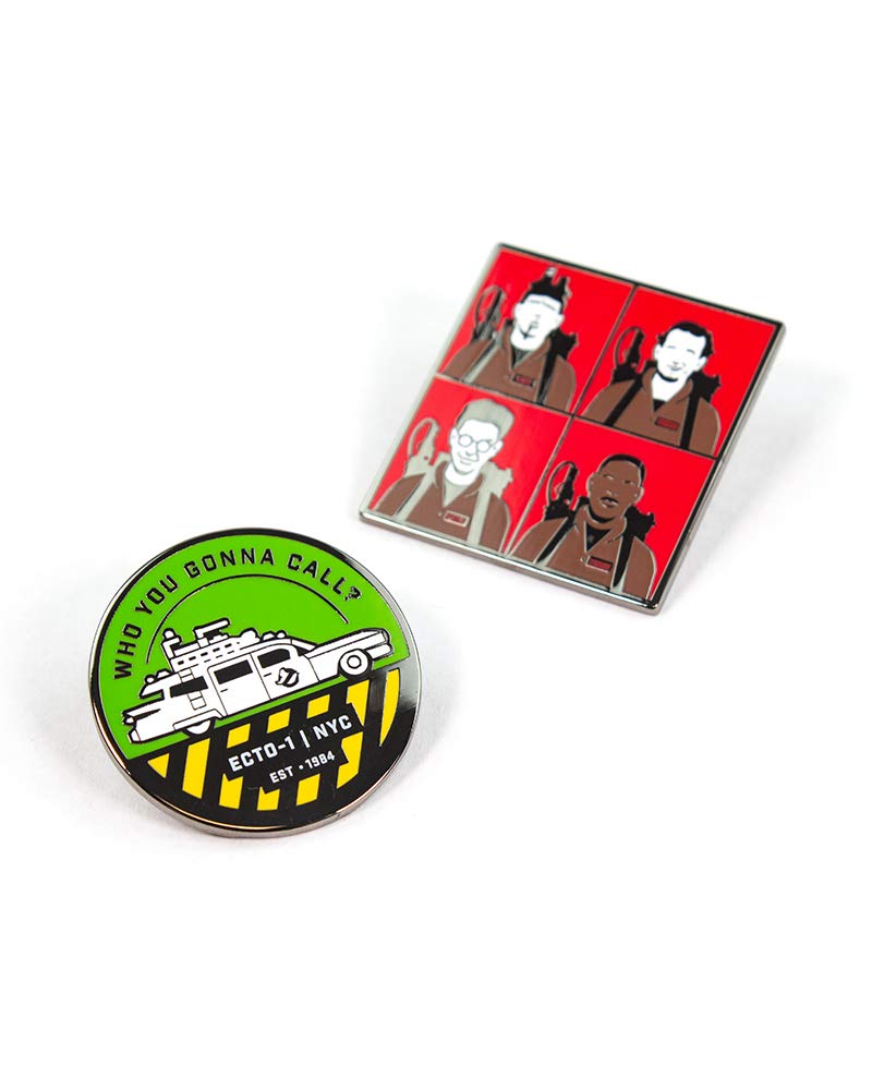 Pin Kings Official Ghostbusters Who You Gonna Call Collectible Metal Enamel Pin Badges - Set of Two Enamel Pins on a Backing Card - Official Merchandise