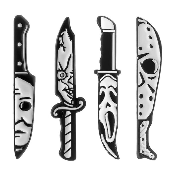 4PCs Knife Brooch Horror Movie Nightmare Badge Cool Killer Face Enamel Pin Punk Style Ornament for Hat Backpack Clothes Role Plays Decoration Ghost Festival Gift for Men Women