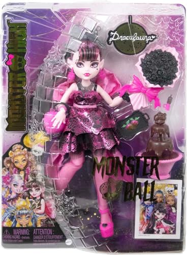 Monster High Draculaura Doll in Monster Ball Party Dress with Themed Accessories Like Chocolate Fountain,Black