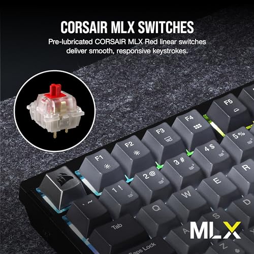 CORSAIR K65 PLUS WIRELESS 75% RGB Hot-Swappable Mechanical Gaming Keyboard – Pre-Lubricated CORSAIR MLX Red Linear Switches – Top Mounted – Dual-Layer Sound Dampening – PBT Keycaps – QWERTY UK – Black