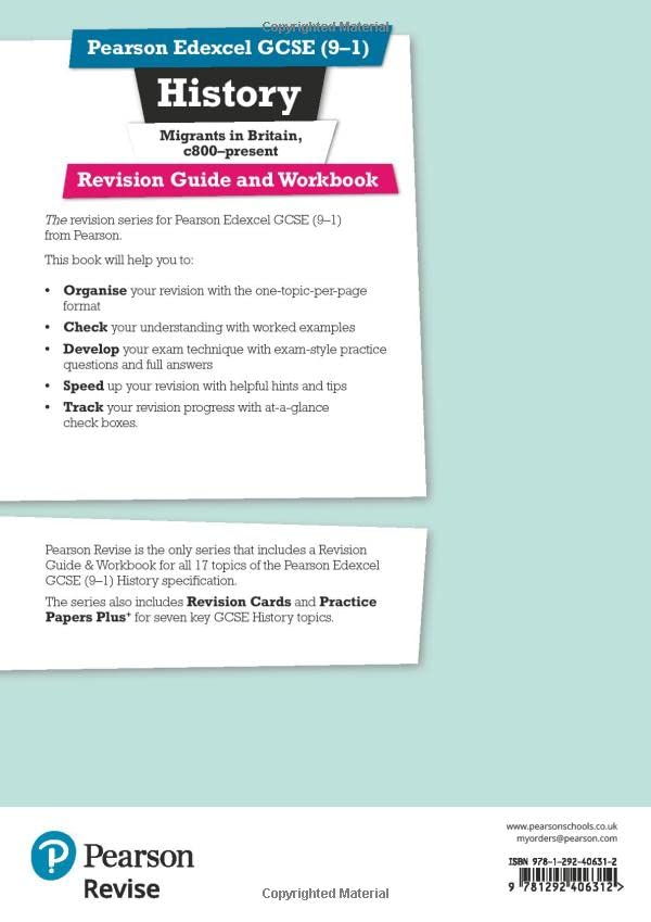 Pearson REVISE Edexcel GCSE (9-1) History Migrants in Britain, c.800-present Revision Guide and Workbook: For 2024 and 2025 assessments and exams (Revise Edexcel GCSE History 16)