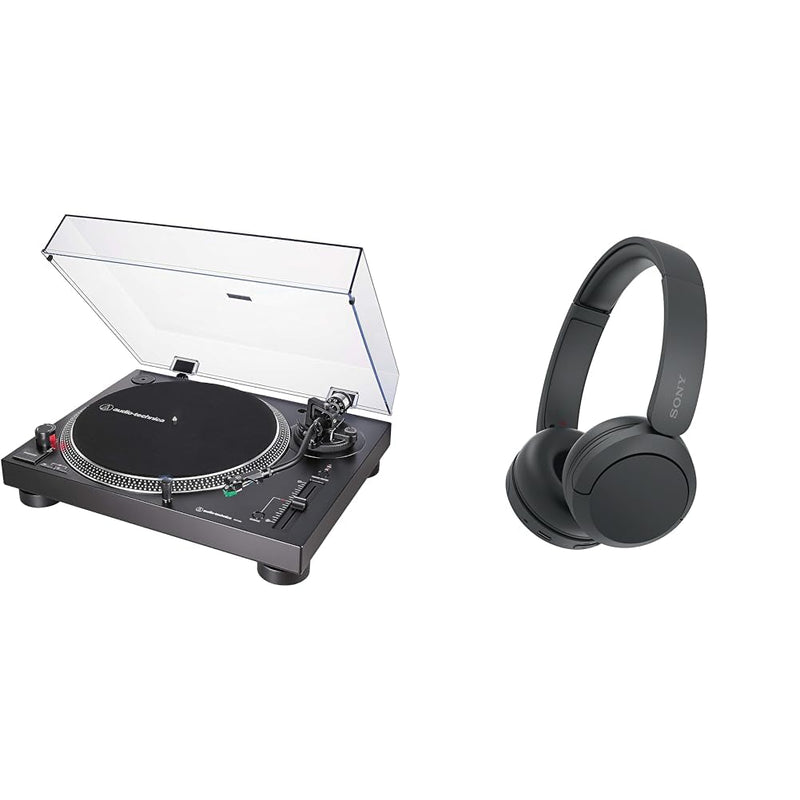 Audio-Technica LP120XUSBBK Manual Direct-Drive Turntable (Analogue & USB) Black & Sony WH-CH520 Wireless Bluetooth Headphones - up to 50 Hours Battery Life with Quick Charge, On-ear style - Black