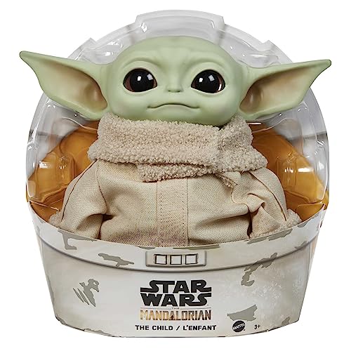 Mattel Star Wars Plush Toys, Grogu Soft Doll from The Mandalorian, 11-inch Figure, Collectible Stuffed Animals for Kids, GWD85, Tan/Brown