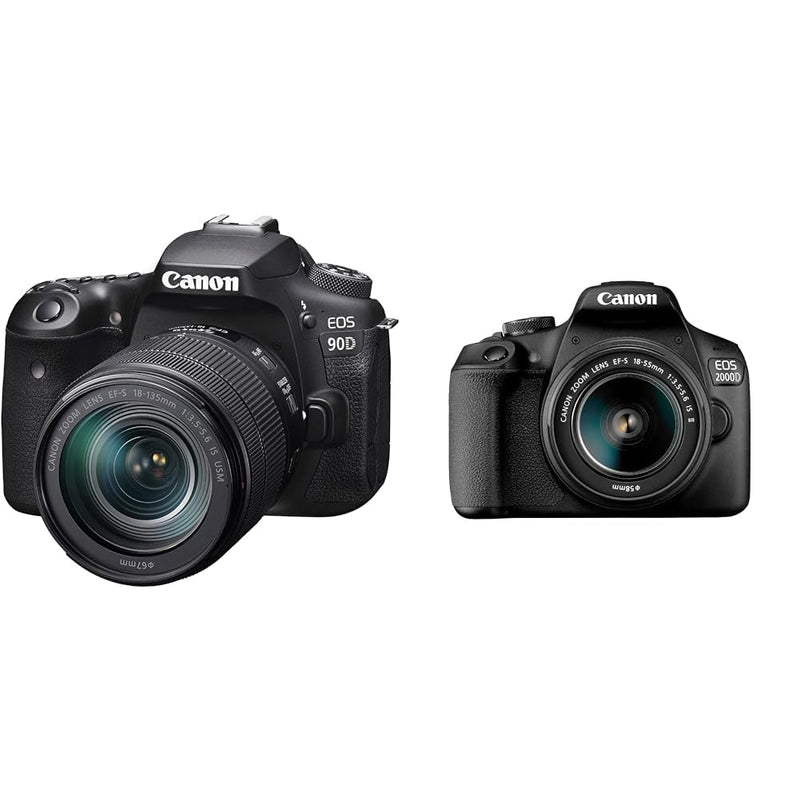 Canon EOS 90D + EF-S 18-135mm f/3.5-5.6 IS USM Black & EOS 2000D DSLR Camera and EF-S 18-55 mm f/3.5-5.6 IS II Lens - Black