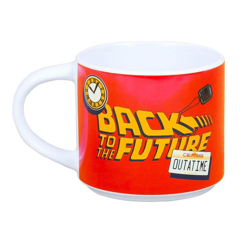 Back to The Future Mug, Coaster & Keyring Gift Set. 430ml Capacity Mug, Ceramic & Cork Coaster & Back To The Future Metal Logo Keyring. Officially Licensed Back To The Future Merchandise.