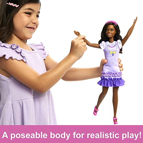 Barbie Doll for Preschoolers,My First Brooklyn” Doll, 13.5 Inch doll, Black Hair, Kids Toys and Gifts, Plush Poodle, Accessories, Soft Poseable Body, from 3 Years, HLL20