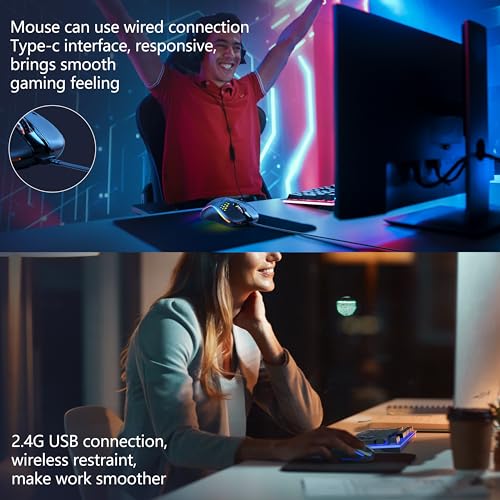 MOOJAY Wireless PC Gaming Keyboard and Mouse RGB Backlit, Rechargeable 2.4G Light Up Cordless Keyboard with Ergonomic Wireless Wired Dual Mode Mice, for PC/Laptop/Windows/Mac - Black