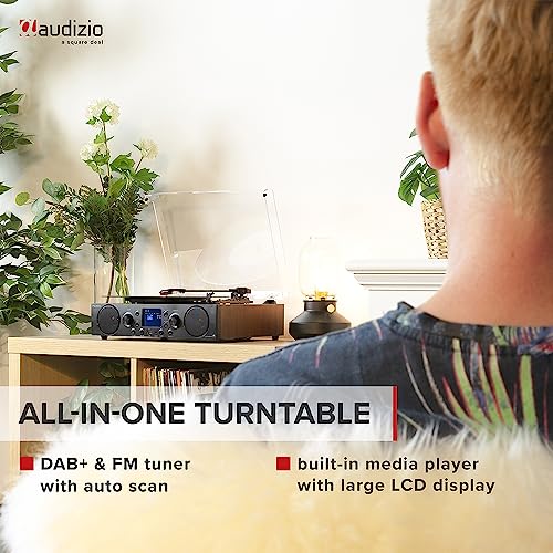 Audizio Tulsa Record Player Bluetooth Turntable System: Retro Record Player with Built-in Speakers, Perfect for Vinyl Records, Complete Home Audio Experience with DAB - The Ultimate Stereo System