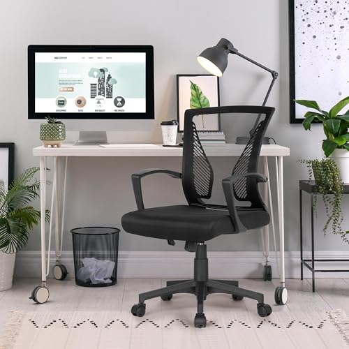 Yaheetech Adjustable Office Chair Ergonomic Mesh Swivel Computer Comfy Desk/Executive Work Chair with Arms and Height Adjustable for Students Study Black