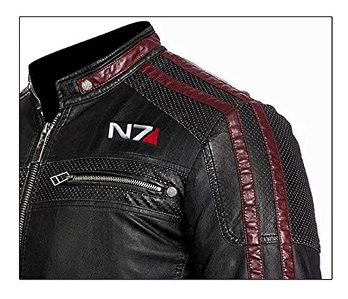 Fashion_First Men's Mass Effect Merchandise N7 Jacket Faux Leather Motorcycle Jacket Commander Street Fighter Jacket, Black, S