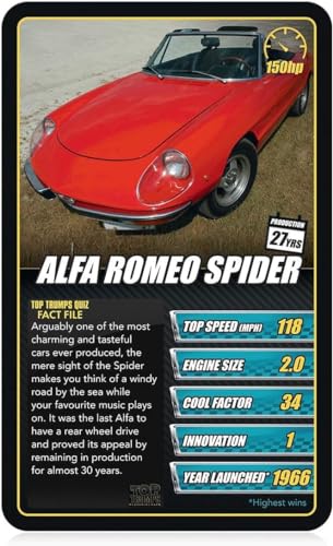 Top Trumps Sports Cars Classics Card Game, Discover interesting facts in this educational packed game including the top speed of the Pagani Huayra, 2 plus players makes a great gift for ages 6 plus