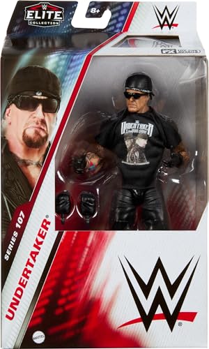 Mattel WWE Elite Action Figure & Accessories, 6-inch Collectible Undertaker with 25 Articulation Points, Life-Like Look & Swappable Hands, HTX37