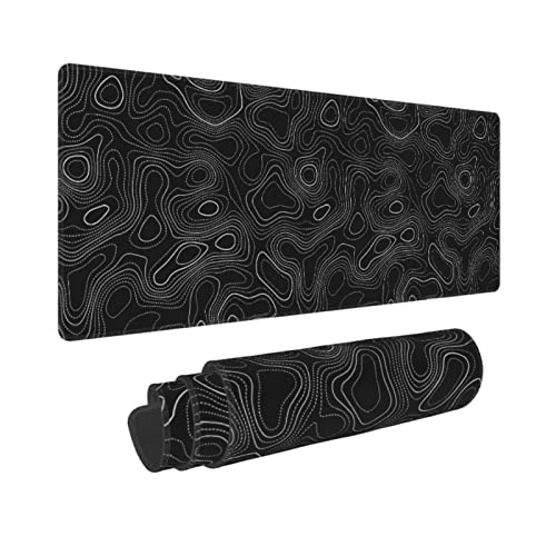 UYEUGV Topographic Mouse Pad Gaming Large XL Long Extend Black and White Mousepad Big Full Keyboard Desk Mat for Computer Laptop Office Non-Slip Rubber Stitched Edges 31.5×11.8 Inch, One Size