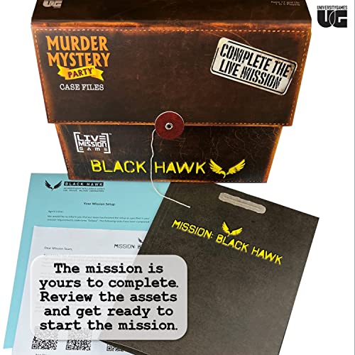 Mission Black Hawk Live Mission Case File from University Games, Use Whatsapp or Telegram Apps to Control Field Agents, Stop The Cartel and Divert The Funds, Real-Time Bank Heist