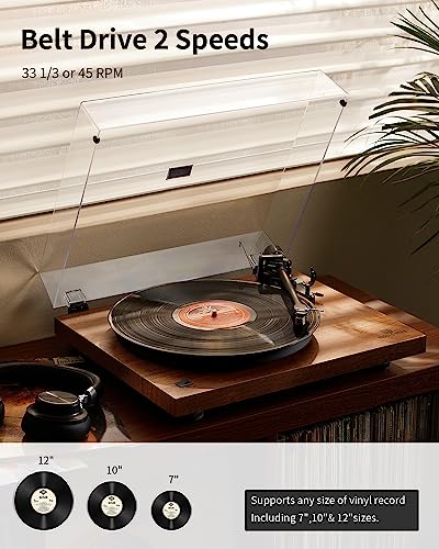 Record Player Vinyl Player, Upgraded 5.0 Bluetooth Turntable, Home Audio Record Player High Fidelity Belt Drive with Moving Magnetic AT-3600L Cartridge