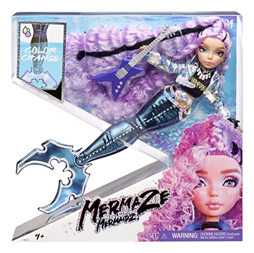 Mermaze Mermaidz - RIVIERA - Collectible Mermaid Model Doll with 1 Colour Changing Tail, Curly Purple Hair, Outfits & Accessories & Is Articulated to Pose - Ages 4+