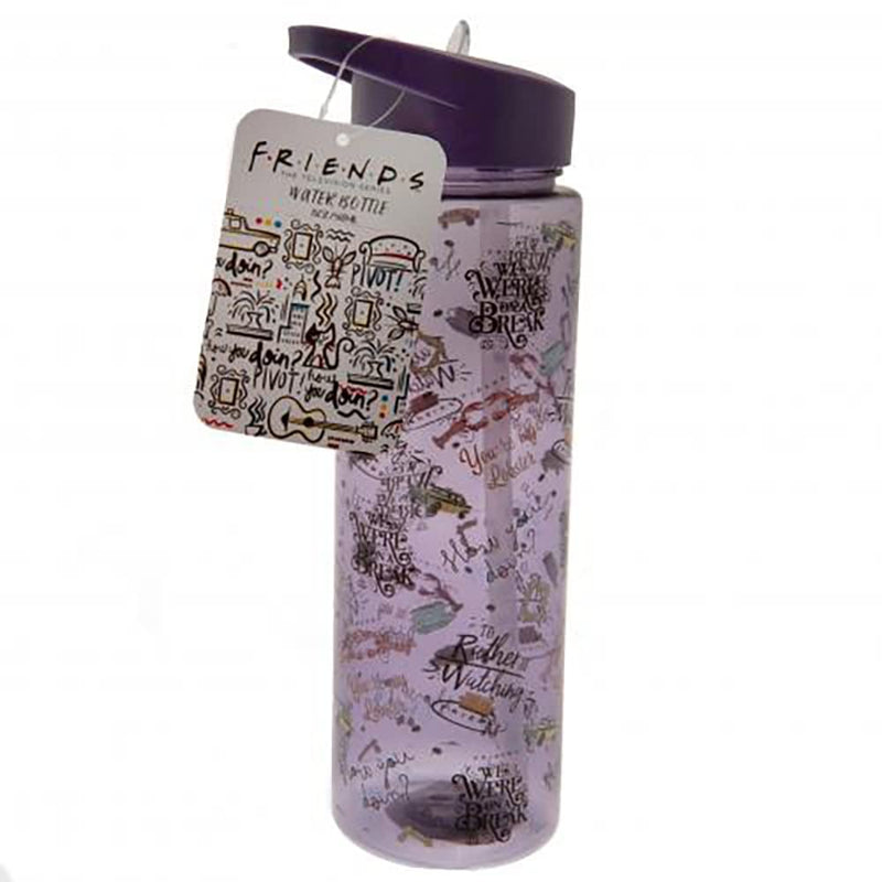 Friends Water Bottle (Phrases Design) Clear Plastic Water Bottle 540ml, Drinks Bottle - Official Merchandise, Violet