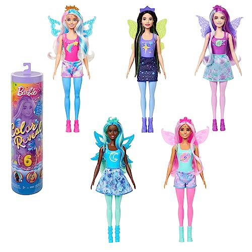 Barbie Color Reveal Doll with 6 Unboxing Surprises, Rainbow Galaxy Series with Celestial Sparkle & Color Change, HJX61