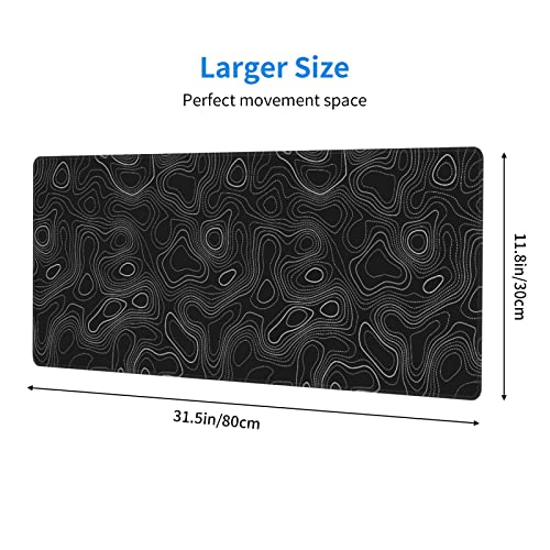 UYEUGV Topographic Mouse Pad Gaming Large XL Long Extend Black and White Mousepad Big Full Keyboard Desk Mat for Computer Laptop Office Non-Slip Rubber Stitched Edges 31.5×11.8 Inch, One Size