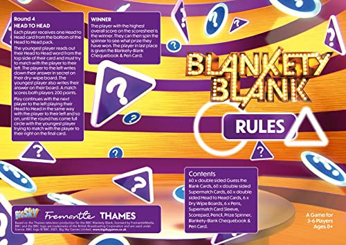 Big Sky Games | Blankety Blank |TV Show Board Game | Ages 8+ | 3-6 Players