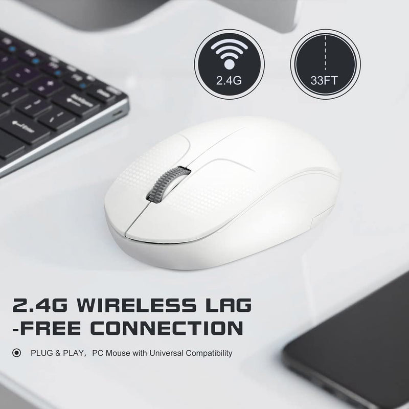 bestyks Wireless Mouse, 2.4G Computer Mouse with USB Receiver, Low Noise Ergonomic Design Cordless Mouse，Noiseless Portable Lightweight Mouse, Wireless Mouse for Laptop, PC and Tablet (White)